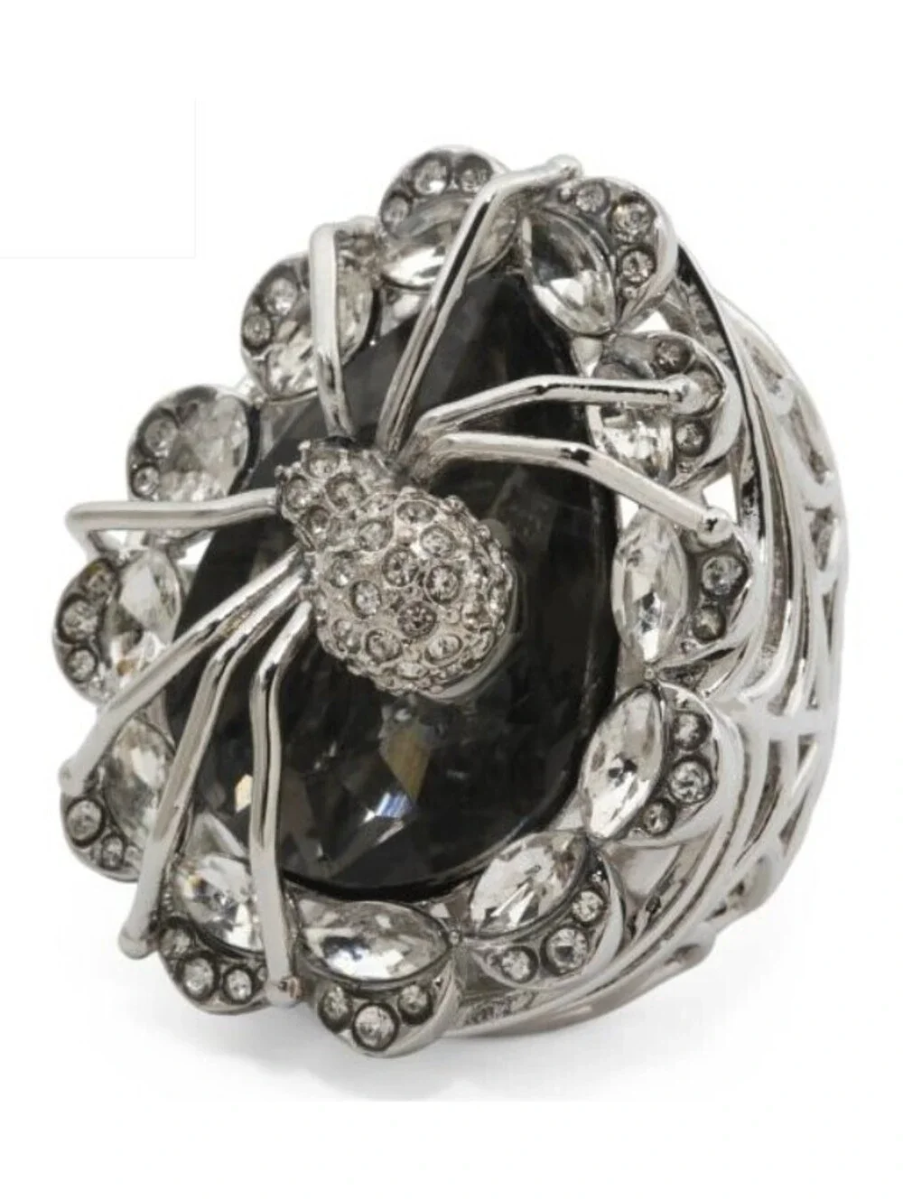 Betsey Johnson Silver Crystal Spider Ring Size 8